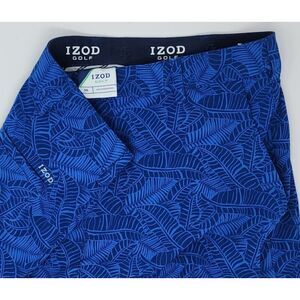 IZOD Golf Shorts Tropical Print Men's 36 Blue Chino Flat Front Gripper Waist EUC